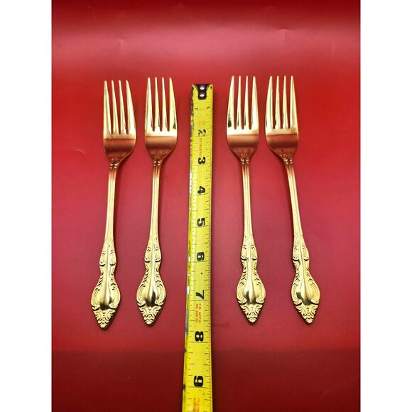 Set of 4 Golden Rexford Gold Electroplate Forks 7.5” National Stainless Japan - Picture 2 of 7